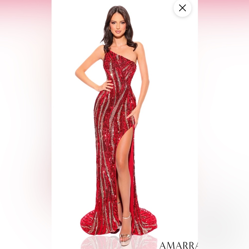Red One-Shoulder Sequin Prom Dress